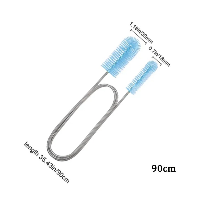 90/155/200CM perie de curățare acvariu pentru furtun tub de aer din oțel inoxidabil perie flexibilă pentru conducte cu două cape