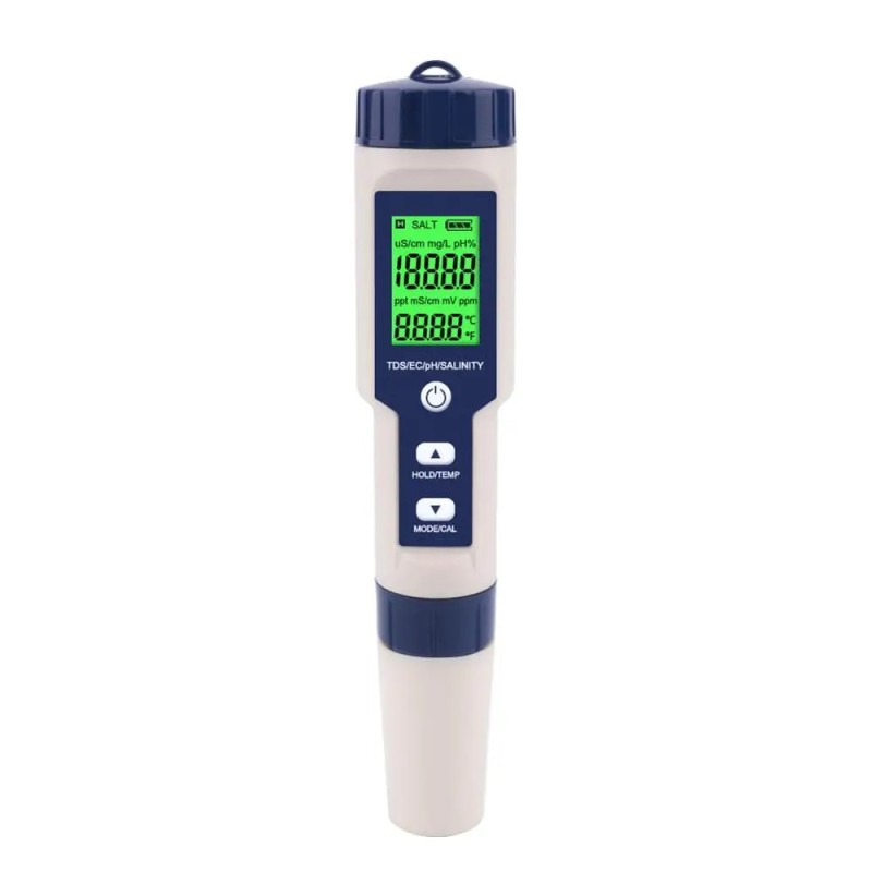 Tester digital de monitorizare a calității apei 5 în 1 TDS/EC/PH/salinitate/temperatură pentru piscine, apă potabilă, acvarii