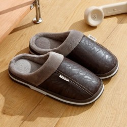 Papuci pentru bărbați Iarnă Mărime mare Interior Piele PU Impermeabil Mărimi mari Pantofi din bumbac pentru casă Blană Plată Bum