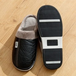 Papuci pentru bărbați Iarnă Mărime mare Interior Piele PU Impermeabil Mărimi mari Pantofi din bumbac pentru casă Blană Plată Bum