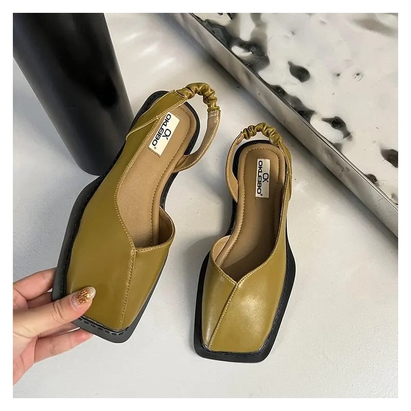 Sandale de damă elegante cu vârf pătrat de vară, cu bandă elastică, cu toc plat pentru femei, pantofi de petrecere de mică adânc