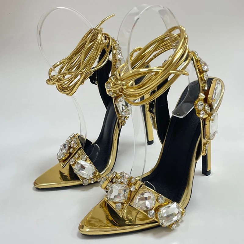Sandale aurite cu curele la gleznă sexy Liyke, pentru femei, pentru petrecere, club de noapte, cu tocuri, pantofi de mireasă cu Sandale aurite cu curele la gleznă sexy Liyke, pentru femei, pentru petrecere, club de noapte, cu tocuri, pantofi de mireasă cu