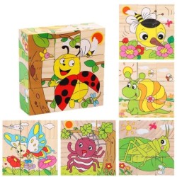 Jucării din lemn pentru copii pentru copii Joc puzzle cub cu șase fețe Trafic de animale-fructe Descoperiți jucării educaționale