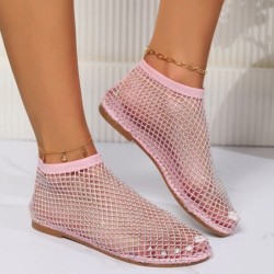 2024 de vară pentru femei noi, de lux, cu vârf plat, cu fundul plat, cizme scurte, cu diamant de apă, cu fund plat sexy, pantofi