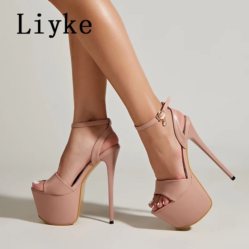 Liyke, moda de vară, platformă cu vârf deschis, tocuri înalte, sandale sexy de 17 cm, pentru femei, cu cureaua la gleznă, pentru Liyke, moda de vară, platformă cu vârf deschis, tocuri înalte, sandale sexy de 17 cm, pentru femei, cu cureaua la gleznă, pentru