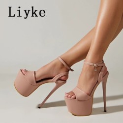 Liyke, moda de vară, platformă cu vârf deschis, tocuri înalte, sandale sexy de 17 cm, pentru femei, cu cureaua la gleznă, pentru