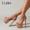 Liyke, moda de vară, platformă cu vârf deschis, tocuri înalte, sandale sexy de 17 cm, pentru femei, cu cureaua la gleznă, pentru