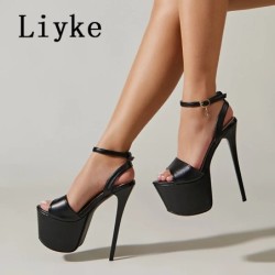 Liyke, moda de vară, platformă cu vârf deschis, tocuri înalte, sandale sexy de 17 cm, pentru femei, cu cureaua la gleznă, pentru