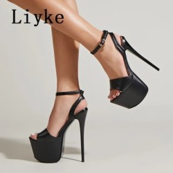 Liyke, moda de vară, platformă cu vârf deschis, tocuri înalte, sandale sexy de 17 cm, pentru femei, cu cureaua la gleznă, pentru