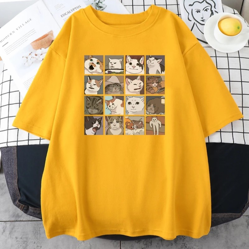 Meme Pisici Puzzle Creativitate Imprimat Tricouri Bărbați Plajă Respirabil Îmbrăcăminte amuzantă Oversize Casual Topuri din bumb