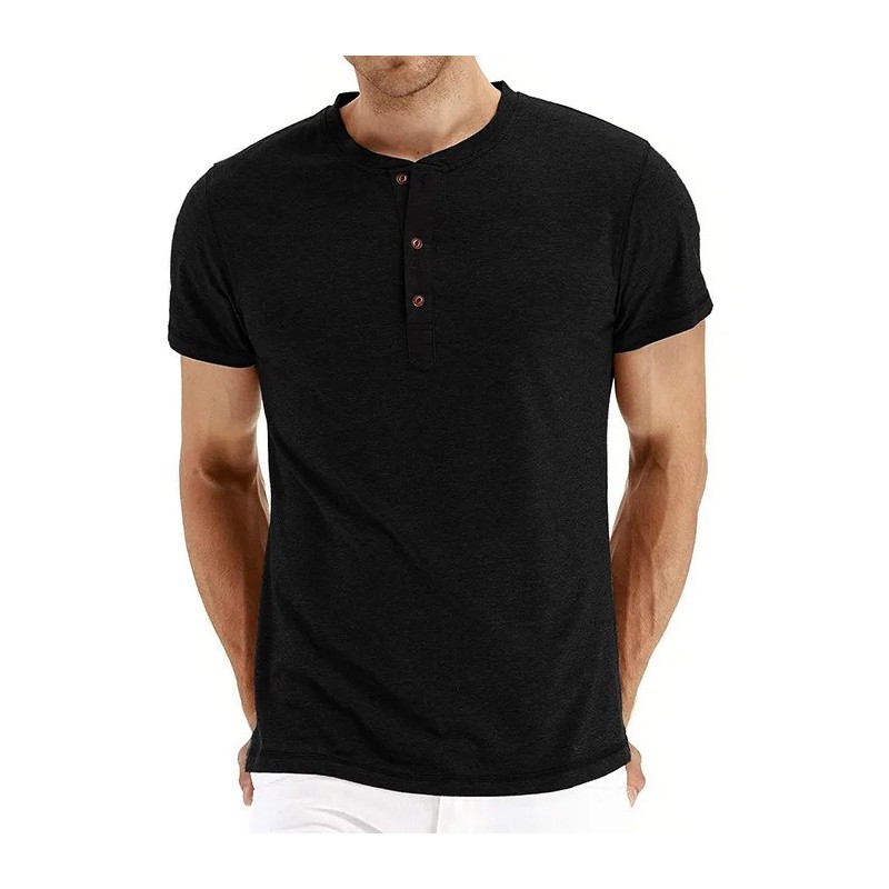Tricou pentru bărbați din bumbac de calitate de marcă, cu design de modă Henry Neck, tricouri solide, slim, topuri pentru bărbaț
