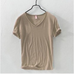 Tricou pentru bărbați, culoare pură, guler în V, cu mâneci scurte, tricou, tricou pentru bărbați, tricou subțire, 10 culori, fit