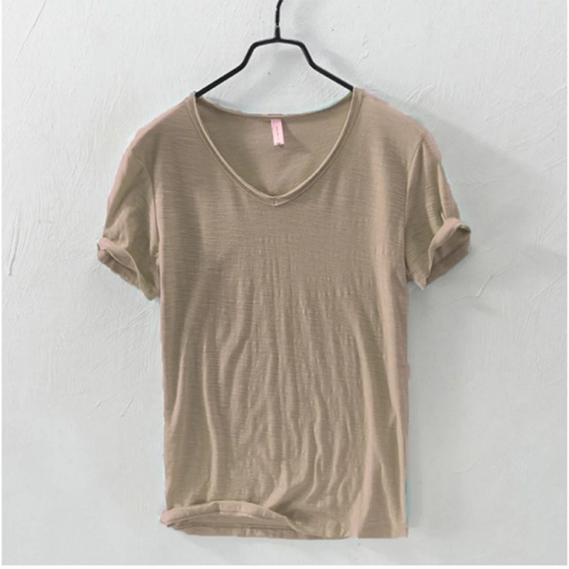 Tricou pentru bărbați, culoare pură, guler în V, cu mâneci scurte, tricou, tricou pentru bărbați, tricou subțire, 10 culori, fit