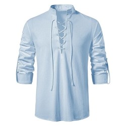 Bărbați, cămașă din bumbac și in, Topuri, tricou cu mânecă lungă, primăvară, toamnă, cu plăcuță înclinată, cămăși de yoga vintag