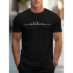 Tricou cu mânecă scurtă pentru bărbați, ocazional de vară, 100% bumbac, cu imprimeu cu litere, cu mânecă scurtă