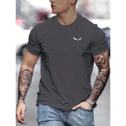 Tricou cu mânecă scurtă pentru bărbați, 100% bumbac, cu imprimeu cu păsări, slim fit, casual, cu gât rotund