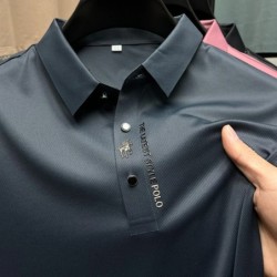 Tricou polo cu broderie din mătase de gheață 2023, tricou cu elasticitate cu rever de vară, modă coreeană, mânecă scurtă, îmbrăc