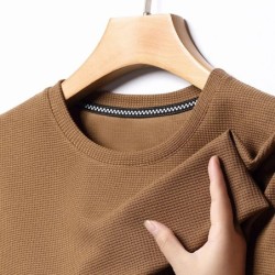 Noul tricou cu mâneci scurte Waffle de vară cu gât rotund pentru bărbați