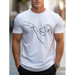 Tricou pentru bărbați, 100% bumbac, sport casual, cu croiala lejeră Funny Dog First cu imprimeu, cu gât rotund, cu mânecă scurtă