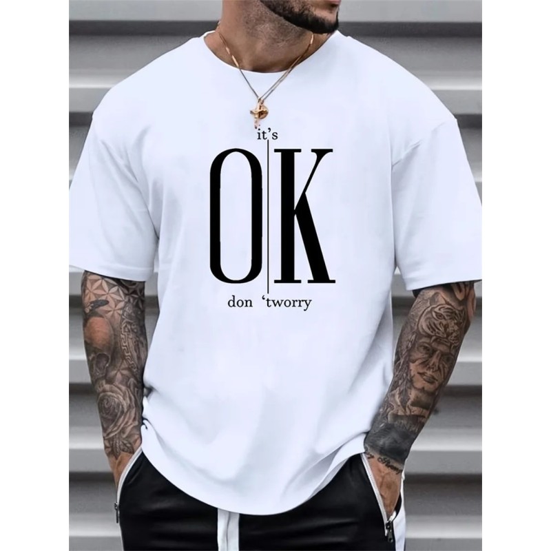 Tricou de vară pentru bărbați, 100 de bumbac, imprimat OK