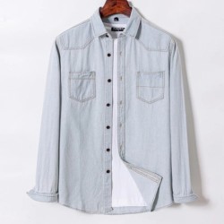 2023 Cămașă din denim cu design de buzunar, clasică, 100% bumbac, cu mâneci lungi, broderie de modă, haine confortabile