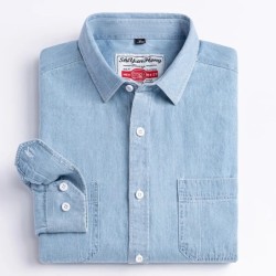 2023 Cămașă din denim cu design de buzunar, clasică, 100% bumbac, cu mâneci lungi, broderie de modă, haine confortabile