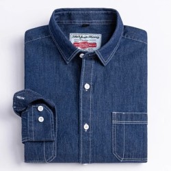 2023 Cămașă din denim cu design de buzunar, clasică, 100% bumbac, cu mâneci lungi, broderie de modă, haine confortabile