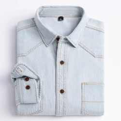 2023 Cămașă din denim cu design de buzunar, clasică, 100% bumbac, cu mâneci lungi, broderie de modă, haine confortabile