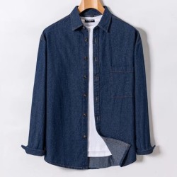 2023 Cămașă din denim cu design de buzunar, clasică, 100% bumbac, cu mâneci lungi, broderie de modă, haine confortabile