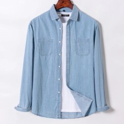 2023 Cămașă din denim cu design de buzunar, clasică, 100% bumbac, cu mâneci lungi, broderie de modă, haine confortabile