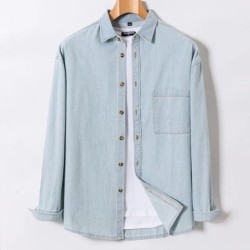 2023 Cămașă din denim cu design de buzunar, clasică, 100% bumbac, cu mâneci lungi, broderie de modă, haine confortabile