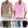 Tricou cu mânecă lungă din in pentru bărbați, de culoare uni, Cămașă casual lejeră Cămașă din bumbac cu mânecă lungă