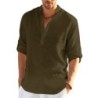 Tricou cu mânecă lungă din in pentru bărbați, de culoare uni, Cămașă casual lejeră Cămașă din bumbac cu mânecă lungă