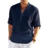 Tricou cu mânecă lungă din in pentru bărbați, de culoare uni, Cămașă casual lejeră Cămașă din bumbac cu mânecă lungă