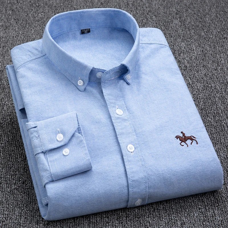 Cămașă Oxford din bumbac 100% Cămașă rochie galbenă solidă pentru bărbați cu mâneci lungi, brodate cu cal, ocazional, fără buzun Cămașă Oxford din bumbac 100% Cămașă rochie galbenă solidă pentru bărbați cu mâneci lungi, brodate cu cal, ocazional, fără buzun