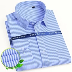 Bărbați clasici cu mâneci lungi, unite/dungi, cămăși de rochie de bază, cu un singur buzunar cu plasture, cămașă formală de afac