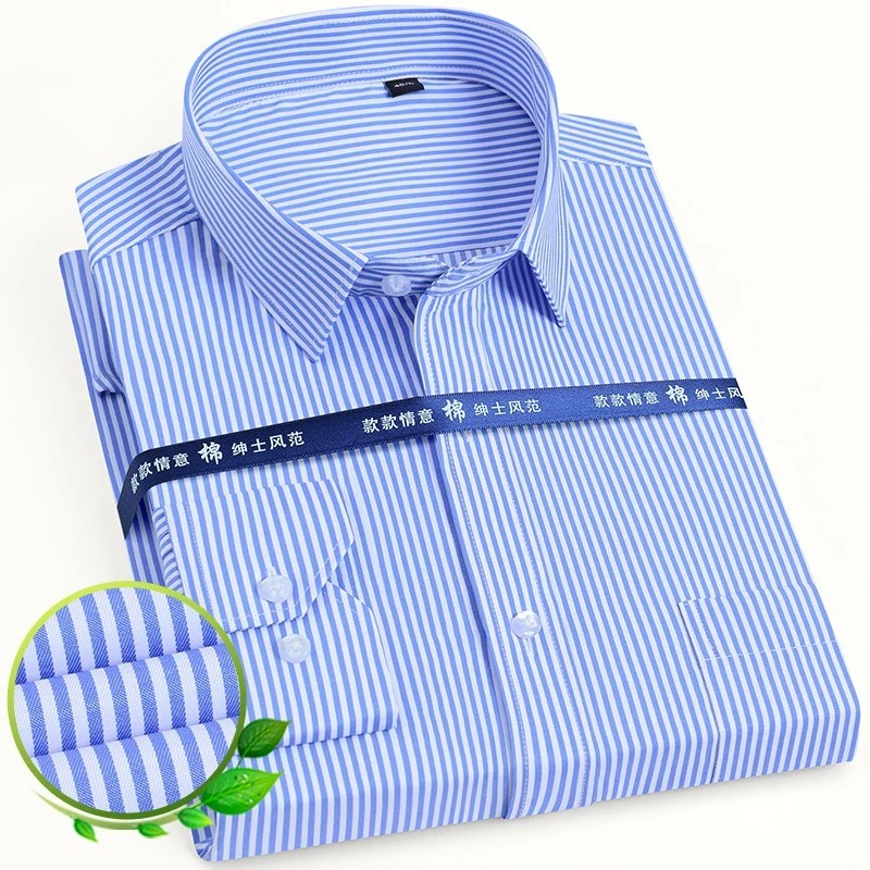 Bărbați clasici cu mâneci lungi, unite/dungi, cămăși de rochie de bază, cu un singur buzunar cu plasture, cămașă formală de afac
