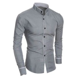 Cămașă cu mânecă lungă pentru bărbați de primăvară, culoare uni, simplă, ocazională, versiune coreeană