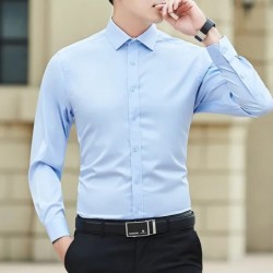 Nou Plus Size 6XL 7XL 8XL Bărbați Culoare uni Cămașă de afaceri Moda clasică De bază Casual Slim, alb, Cămașă cu mânecă lungă Ha