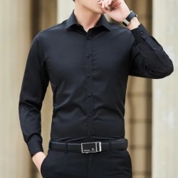 Nou Plus Size 6XL 7XL 8XL Bărbați Culoare uni Cămașă de afaceri Moda clasică De bază Casual Slim, alb, Cămașă cu mânecă lungă Ha