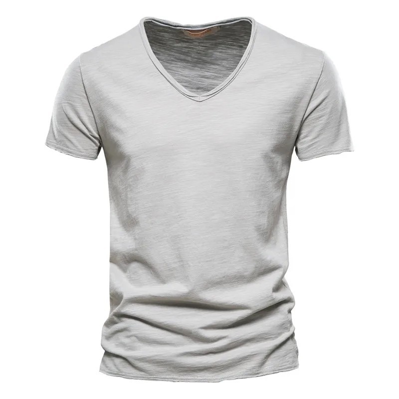 AIOPESON 100% bumbac tricou pentru bărbați, cu decolteu în V, design de modă