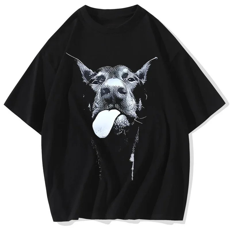 Tricou cu literă gotică pentru bărbați, cu imprimeu pentru câini, Hip Hop, Streetwear, punk, vară, vintage, spălat, tricouri sup