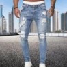 2024, blugi skinny rupți, bărbați, spălare vintage, cu găuri elastice pentru motociclist, pantaloni din denim, ocazional, pantal