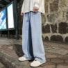 Blugi largi pentru bărbați de modă coreeană, cu talie elastică, culoare clasică, denim, cu picioare drepte, pantaloni largi, pen