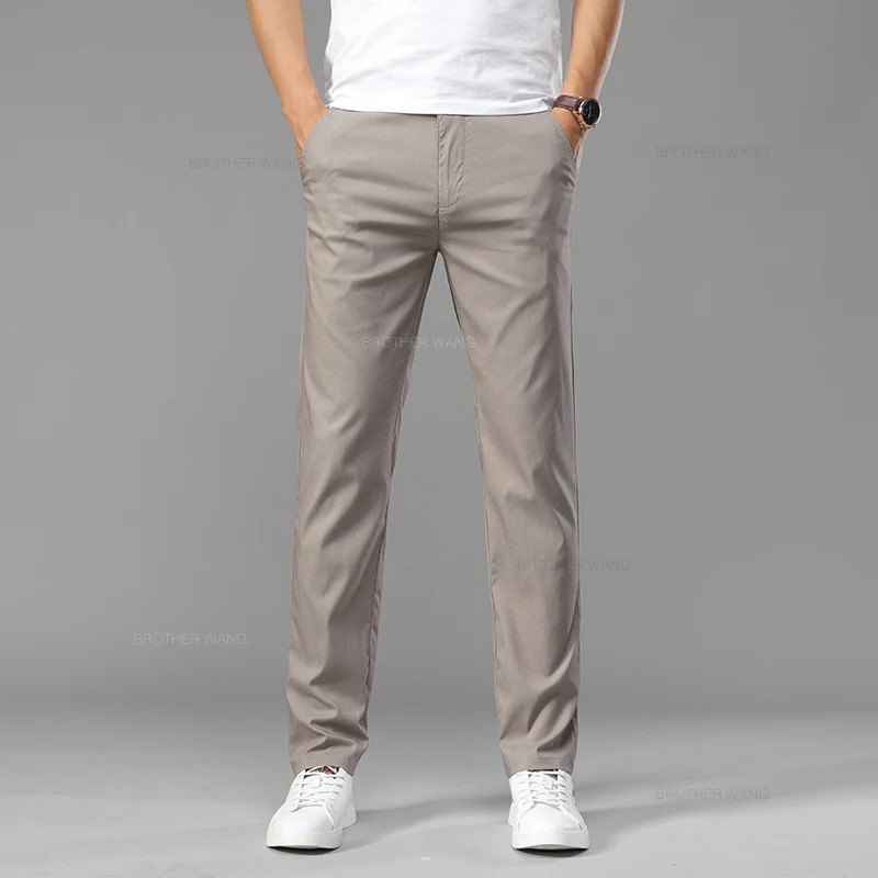 Pantaloni casual din mătase de gheață pentru bărbați ultra-subțiri de vară, moale, confortabili, de culoare uni, elastici, panta