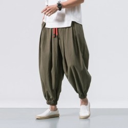 Noi pantaloni harem supradimensionați pentru bărbați Pantaloni de sport largi din bumbac și in în stil chinezesc Pantaloni de jo