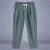 Pantaloni pentru bărbați, bumbac, in, pantaloni casual, de culoare solidă, respirabili, pantaloni largi, pantaloni drepti cu șnu