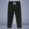 Pantaloni pentru bărbați, bumbac, in, pantaloni casual, de culoare solidă, respirabili, pantaloni largi, pantaloni drepti cu șnu