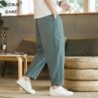 Pantaloni pentru bărbați, bumbac, in, pantaloni casual, de culoare solidă, respirabili, pantaloni largi, pantaloni drepti cu șnu