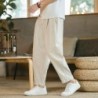 Pantaloni pentru bărbați, bumbac, in, pantaloni casual, de culoare solidă, respirabili, pantaloni largi, pantaloni drepti cu șnu